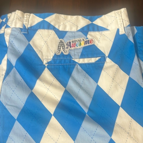 Royal & Awesome Mens Golf “Old Tom” Shorts Argyle Carolina Blue & White Size 44 - Picture 15 of 15
